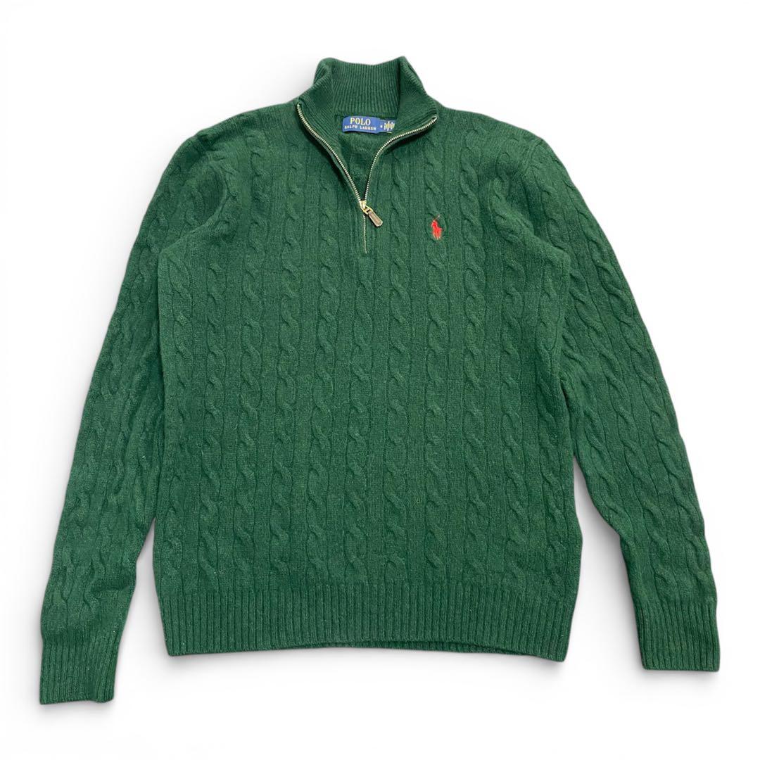 [現行]ポロラルフローレン ハーフジップ ケーブルニット ポニー刺繍 Mサイズ