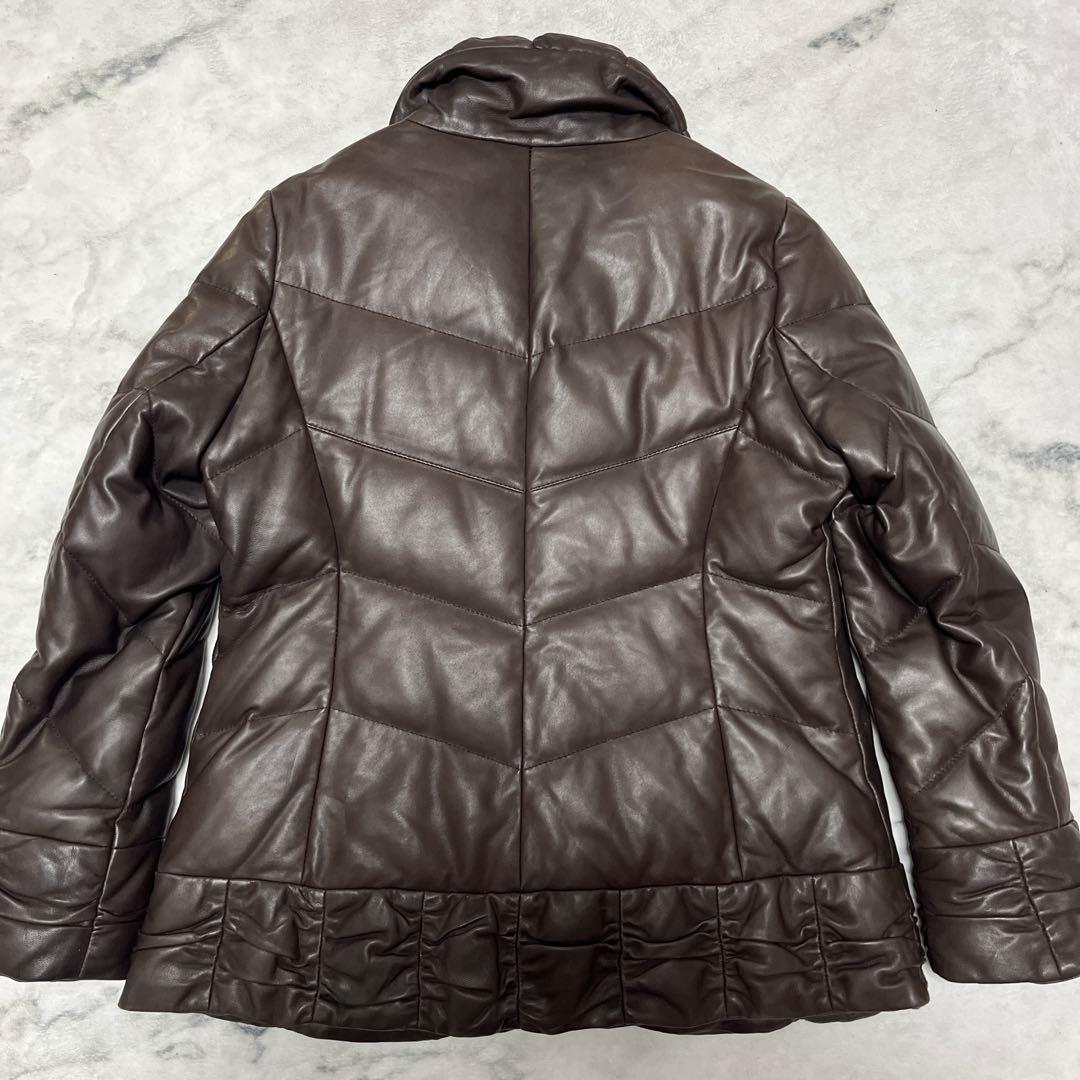 BALMAIN バルマン　ブラウン　羊革　レザー　ダウンジャケット　11号