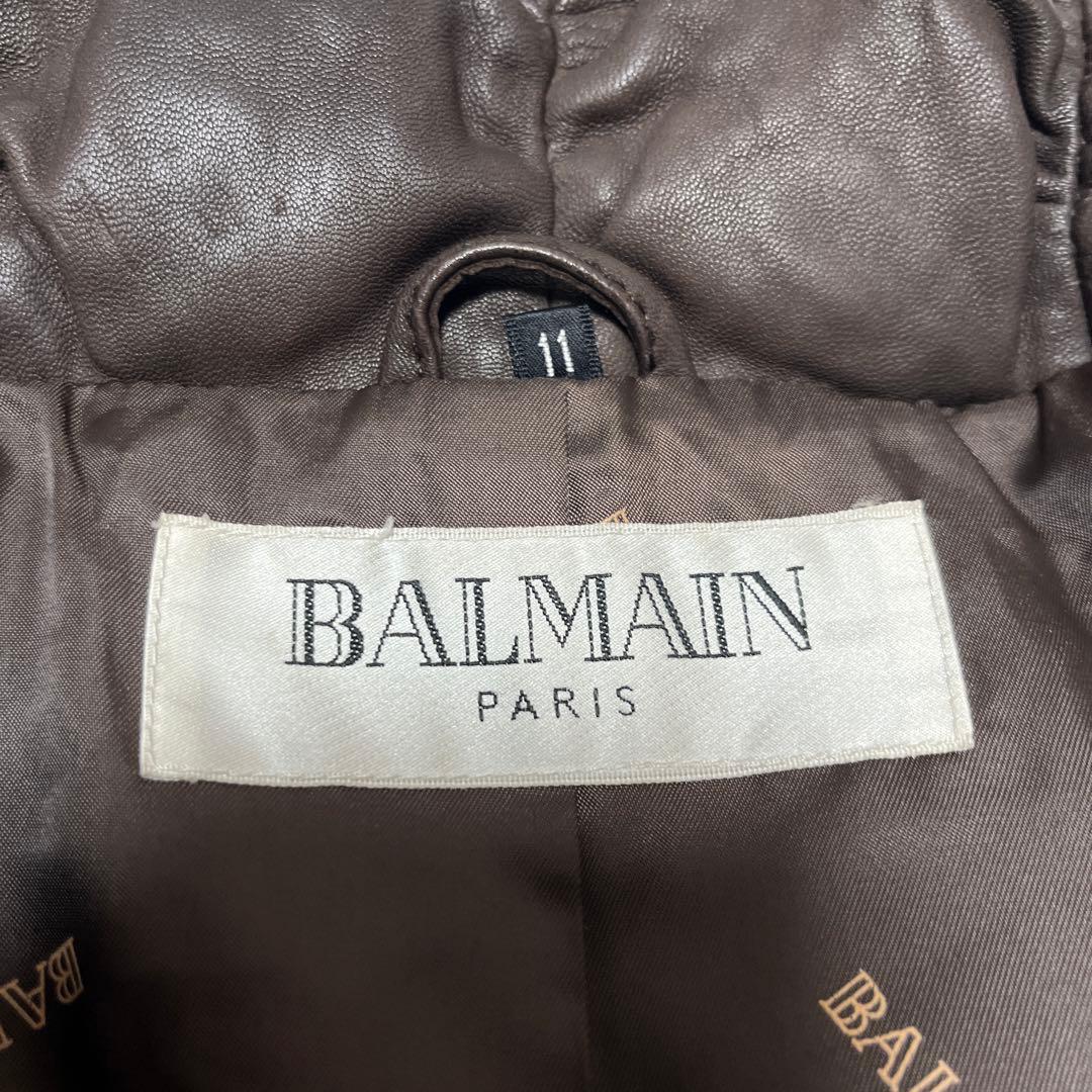 BALMAIN バルマン　ブラウン　羊革　レザー　ダウンジャケット　11号