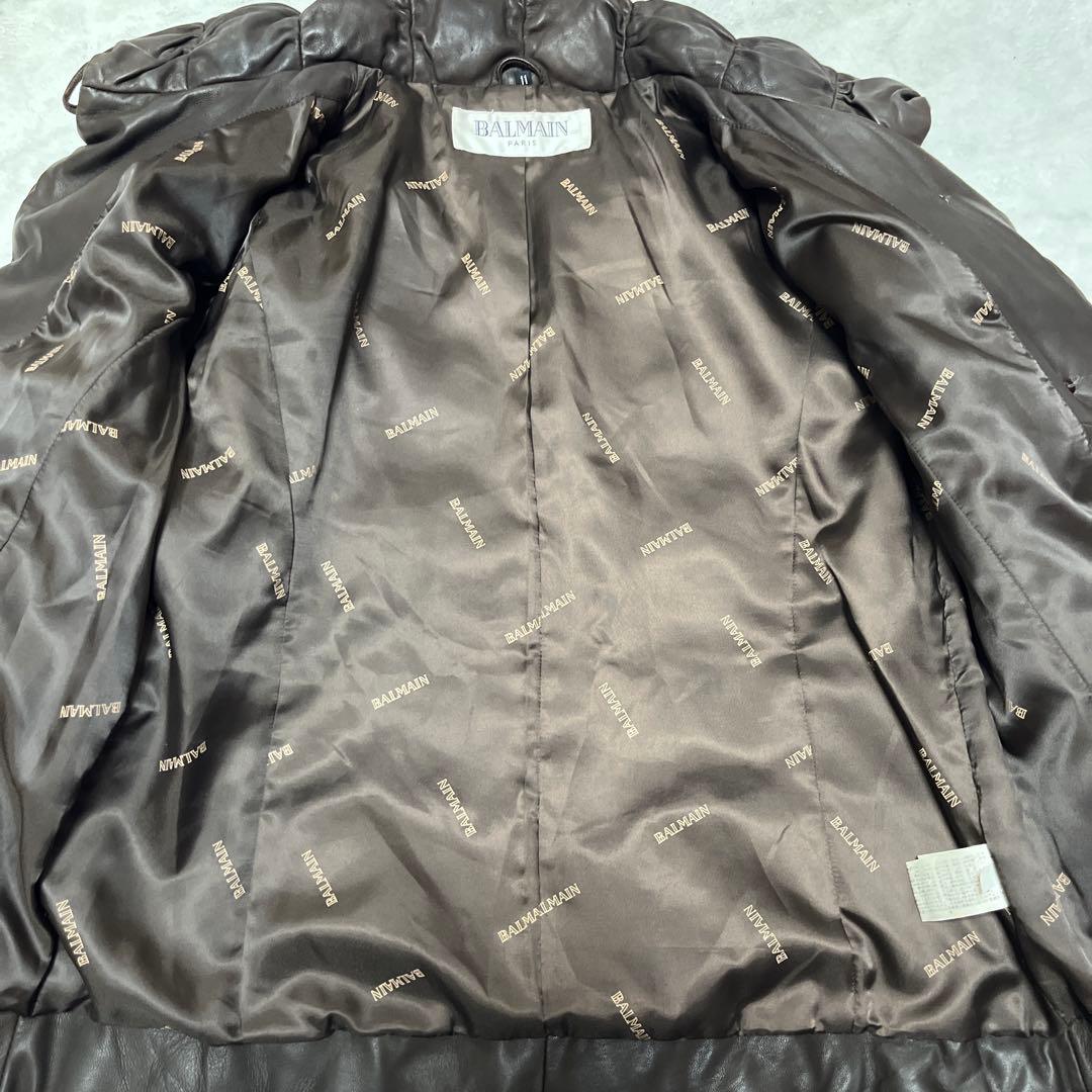 BALMAIN バルマン　ブラウン　羊革　レザー　ダウンジャケット　11号