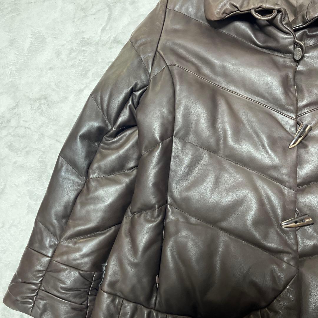 BALMAIN バルマン　ブラウン　羊革　レザー　ダウンジャケット　11号