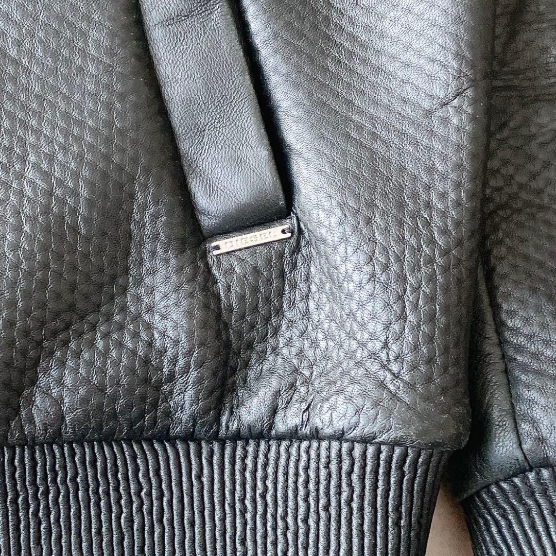 DIESEL シープスキン 羊革 ブラックレザージャケット パーカー フード付き