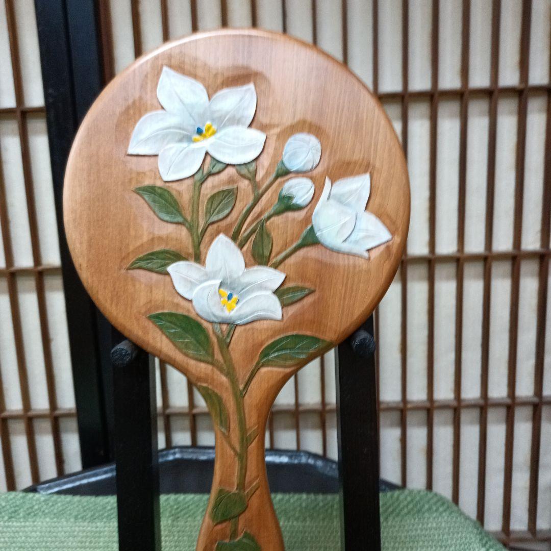 日光彫り丸手鏡白桔梗　注文品　桜手鏡２点