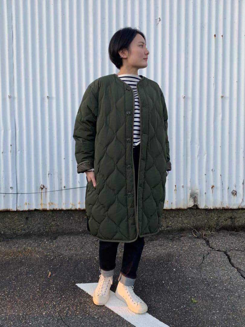 美品❤︎Orcival キルトダウン ノーカラーコート オリーブ サイズ2