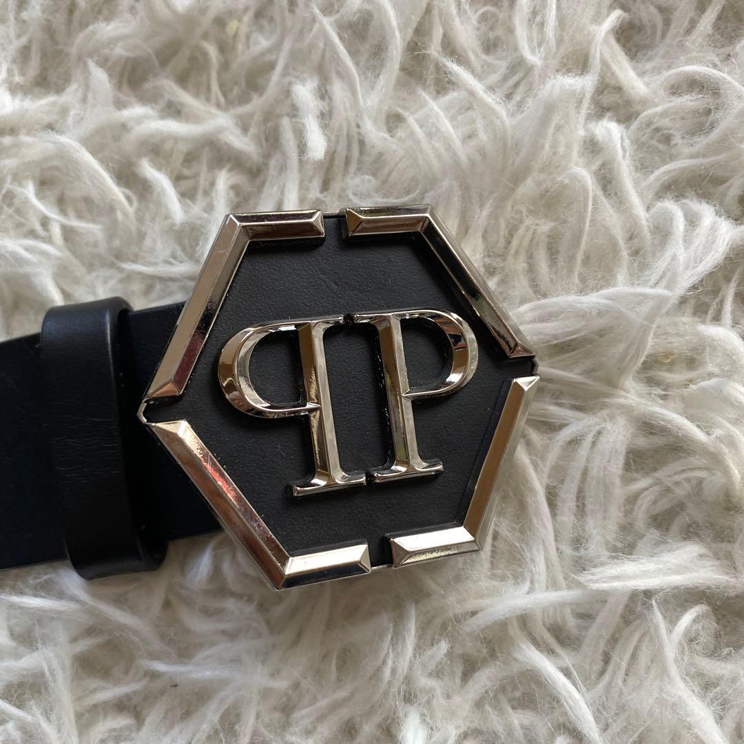 希少　Philipp Plein ベルト　ロゴ入り　ブラック