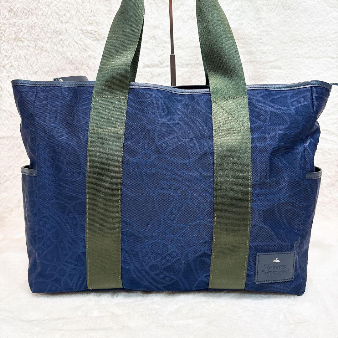 美品✨ ヴィヴィアンウエストウッド トートバッグ A4可 オーブ 総柄 ネイビー