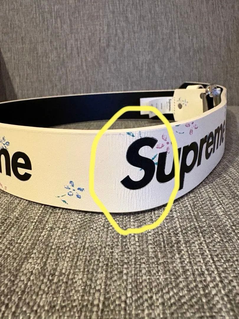 Supreme Repeat Leather Belt 白Floral花柄