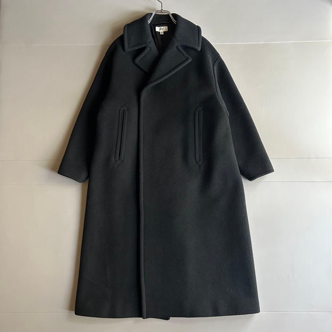 HYKE メルトンウール 比翼チェスターコート ブラック サイズ1