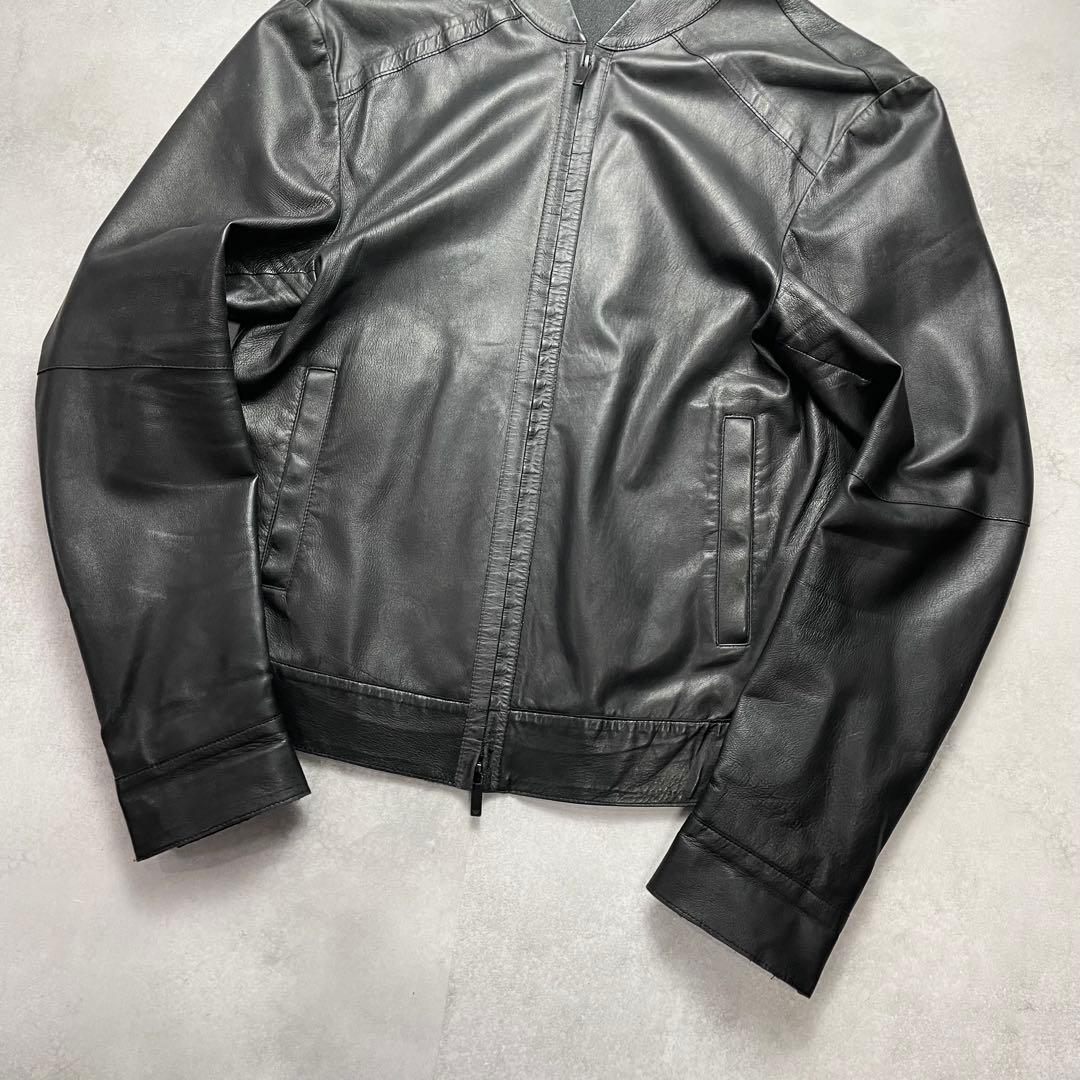 極美品 纏う色気 エンポリオアルマーニ ラムレザー ライダース 羊革 48 黒