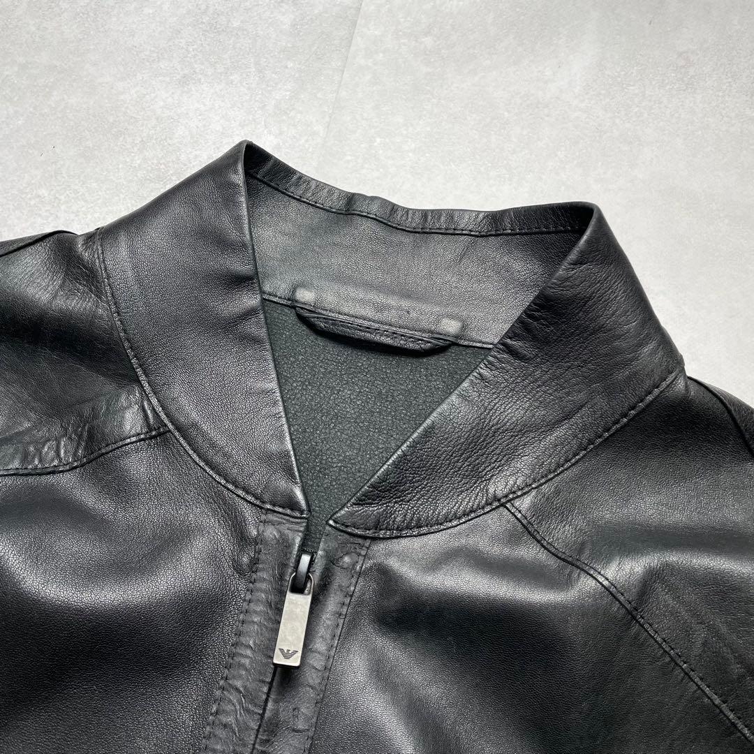 極美品 纏う色気 エンポリオアルマーニ ラムレザー ライダース 羊革 48 黒