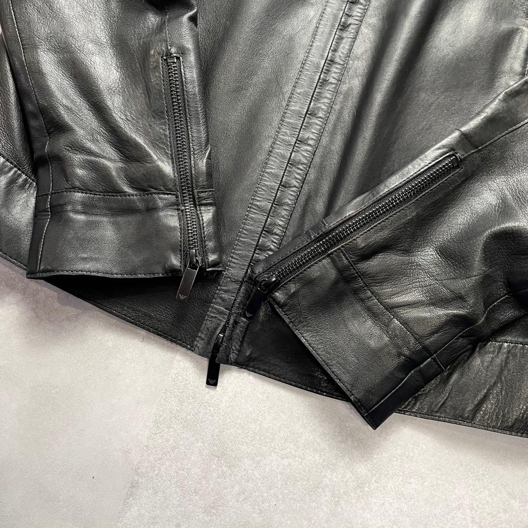 極美品 纏う色気 エンポリオアルマーニ ラムレザー ライダース 羊革 48 黒