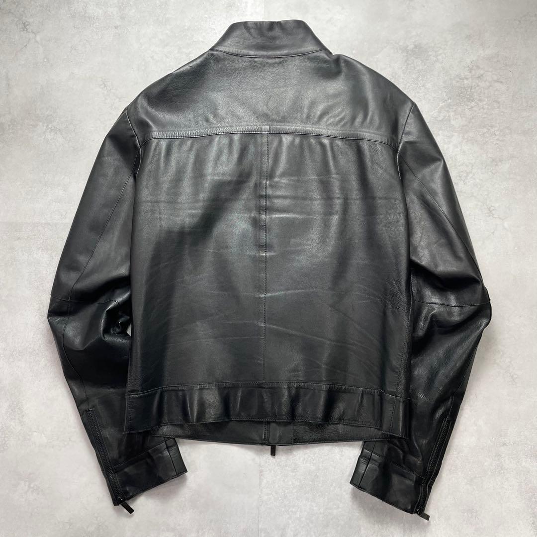 極美品 纏う色気 エンポリオアルマーニ ラムレザー ライダース 羊革 48 黒