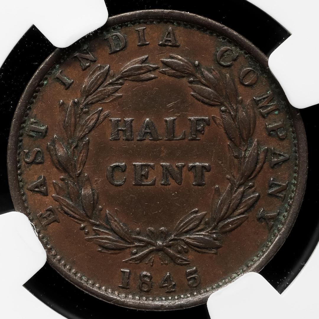 NGC-AU53BN 海峡植民地 ヴィクトリア 1/2Cent 1845