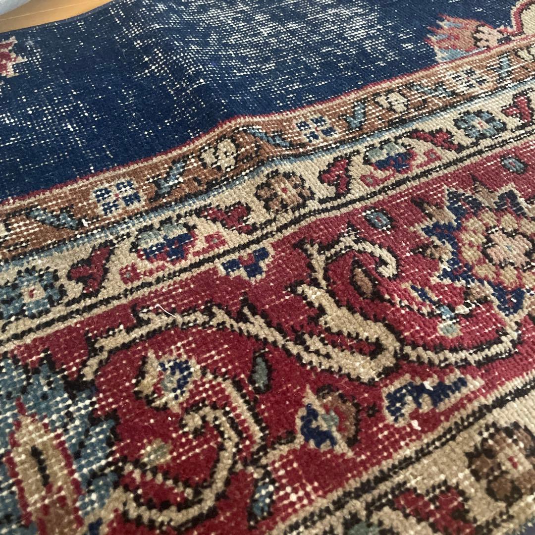 50×150 ロングランナーラグ　ネイビー×レッド　トルコヴィンテージラグ