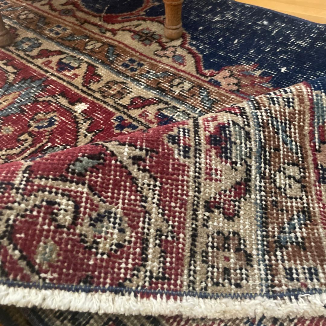 50×150 ロングランナーラグ　ネイビー×レッド　トルコヴィンテージラグ