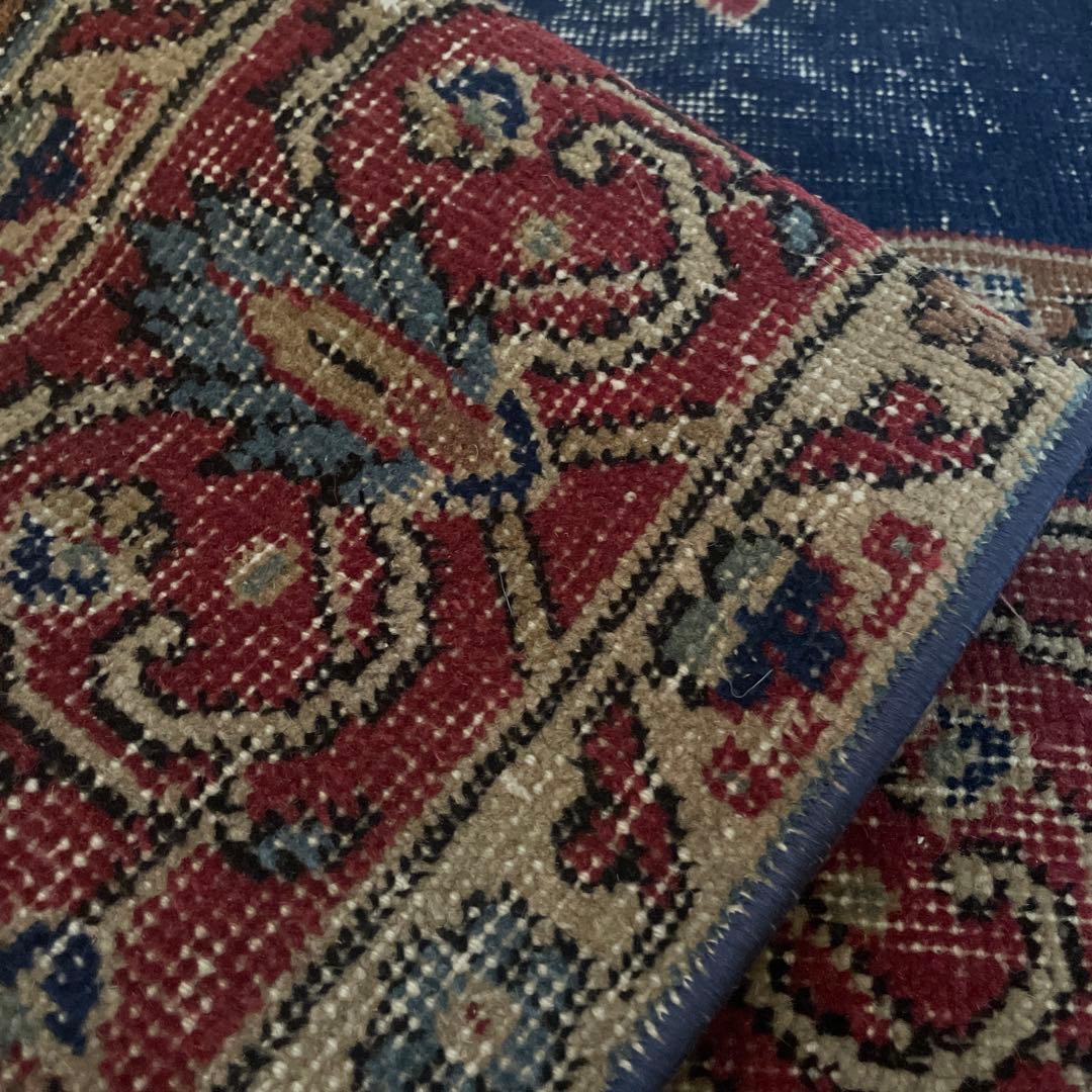 50×150 ロングランナーラグ　ネイビー×レッド　トルコヴィンテージラグ