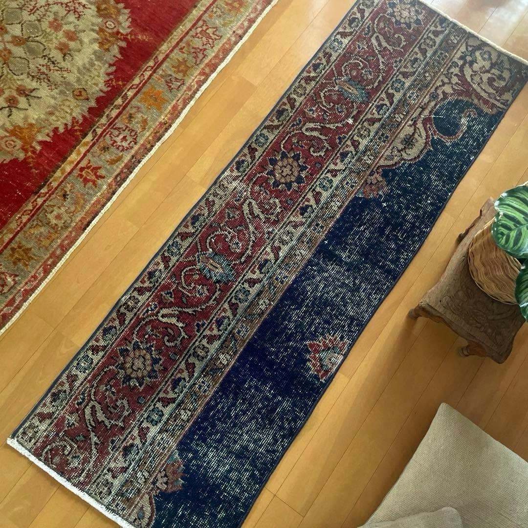 50×150 ロングランナーラグ　ネイビー×レッド　トルコヴィンテージラグ
