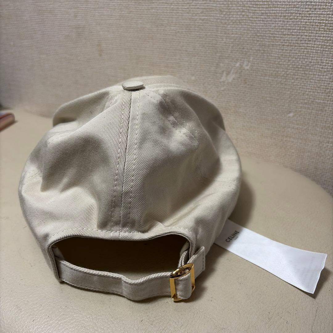 CELINE ベージュ 刺繍ロゴ キャップ