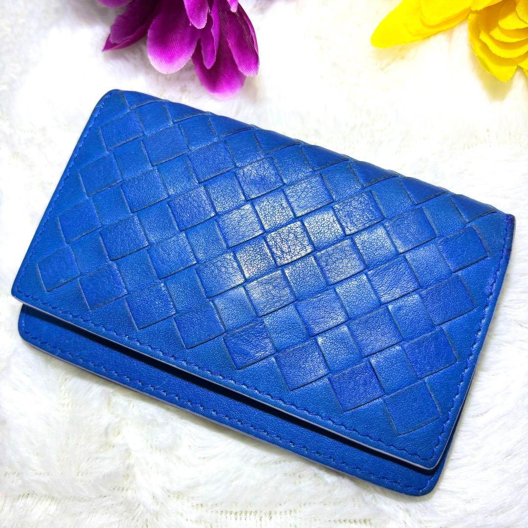 【レア✨】BOTTEGA VENETA イントレチャート 名刺入れ ブルー 青