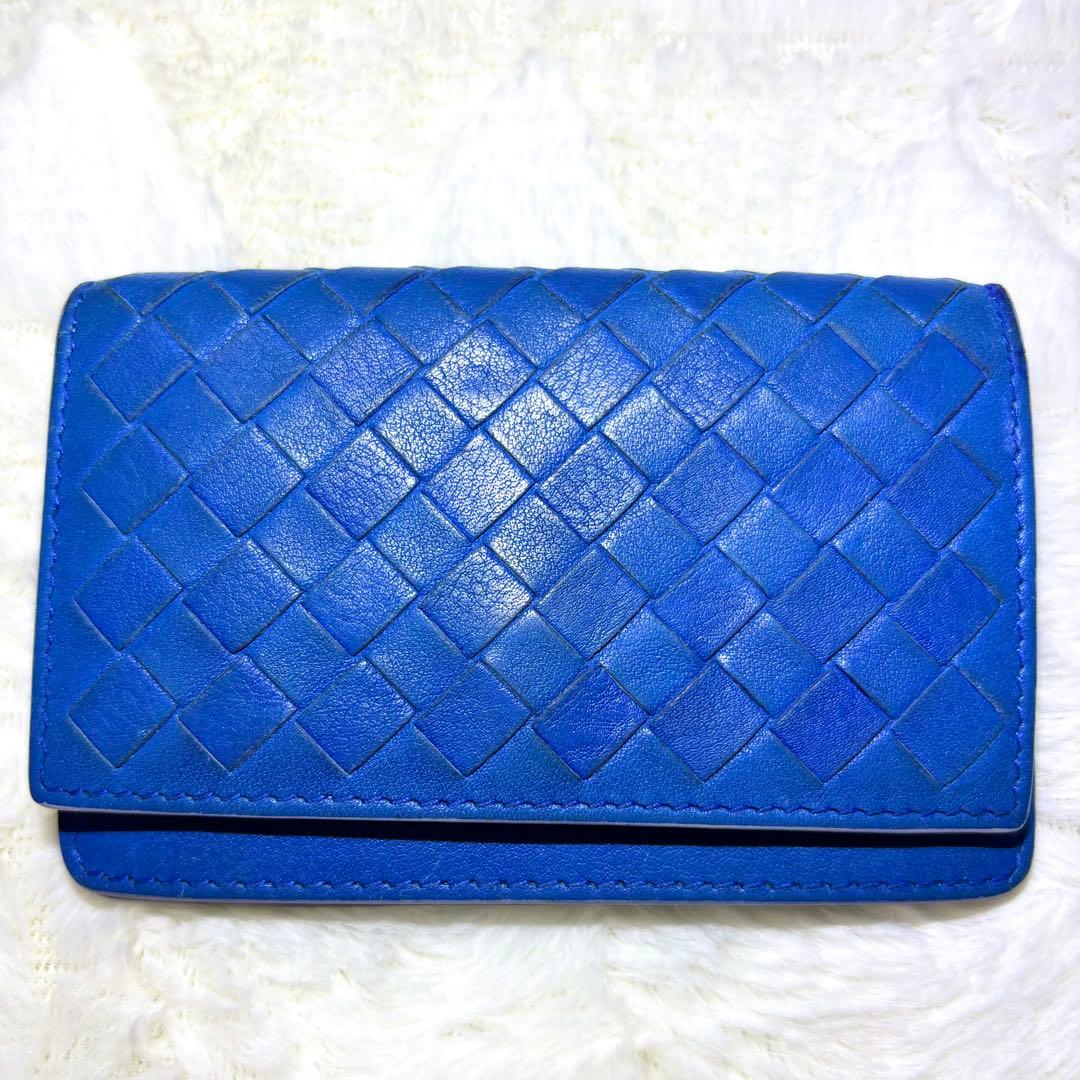 【レア✨】BOTTEGA VENETA イントレチャート 名刺入れ ブルー 青