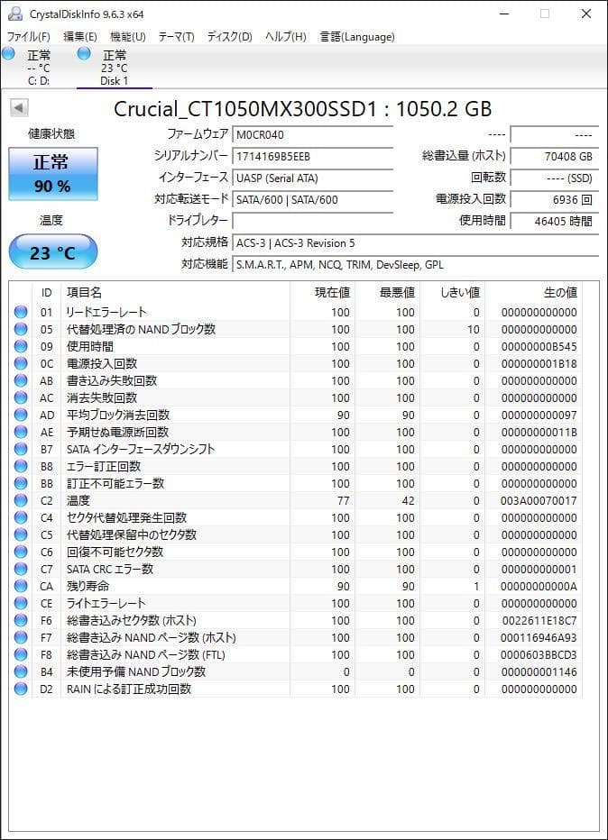 ③-WA442-Crucial SATA 1TB SSD 2.5 1点