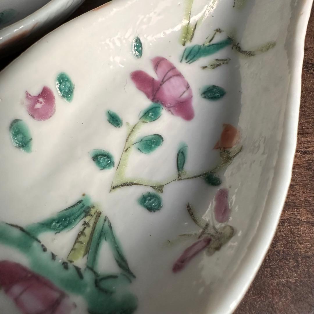 清時代 レンゲ スプー ン 粉彩 花柄 酒器 茶道具 陶磁器 中国美術