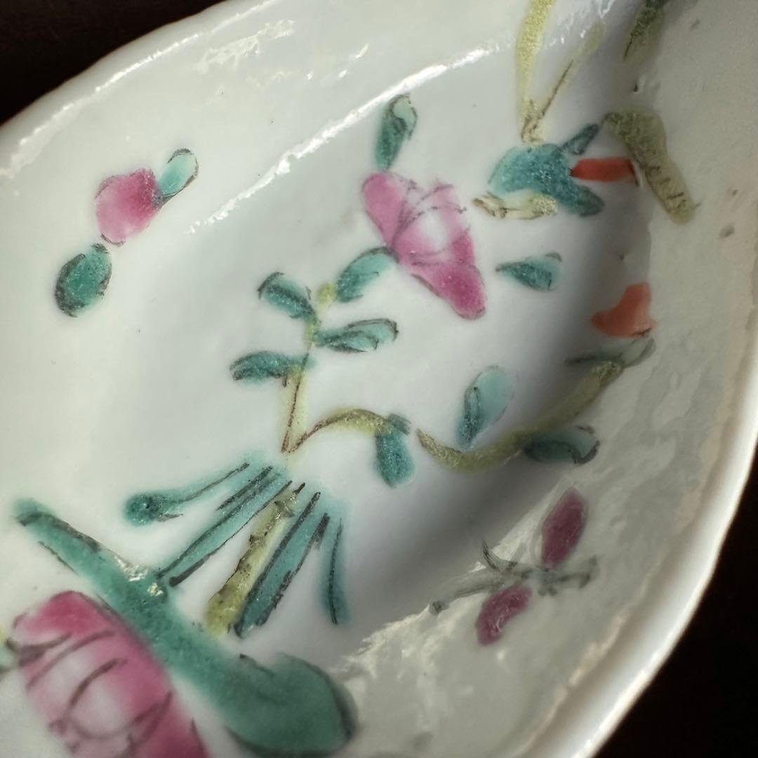 清時代 レンゲ スプー ン 粉彩 花柄 酒器 茶道具 陶磁器 中国美術