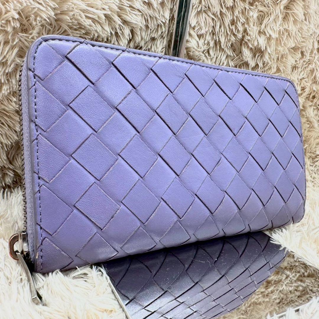 【美品】ボッテガヴェネタ 長財布 ラウンドファスナー パープル マキシ
