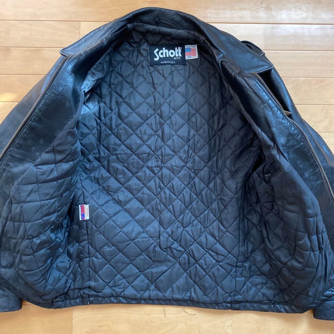 Schott ブラックレザーシングルライダースジャケット　USA製 38