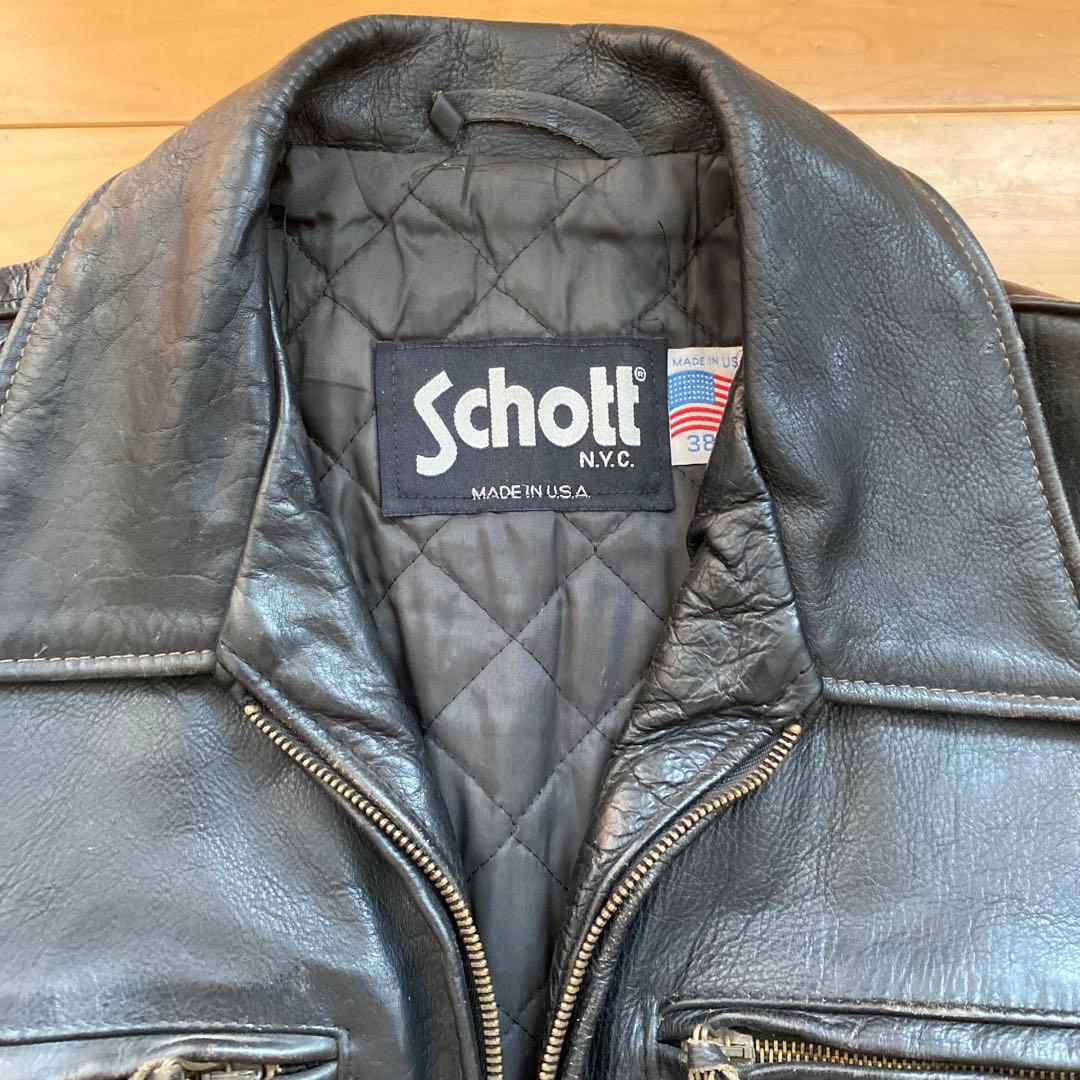 Schott ブラックレザーシングルライダースジャケット　USA製 38