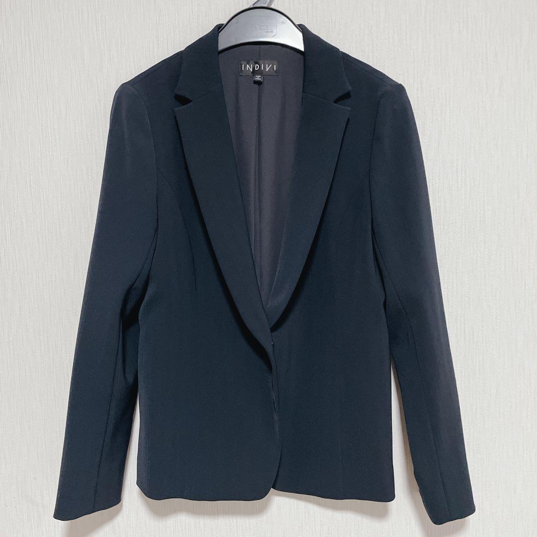 INDIVI 40 シャドウストライプ　ネイビー　パンツスーツ