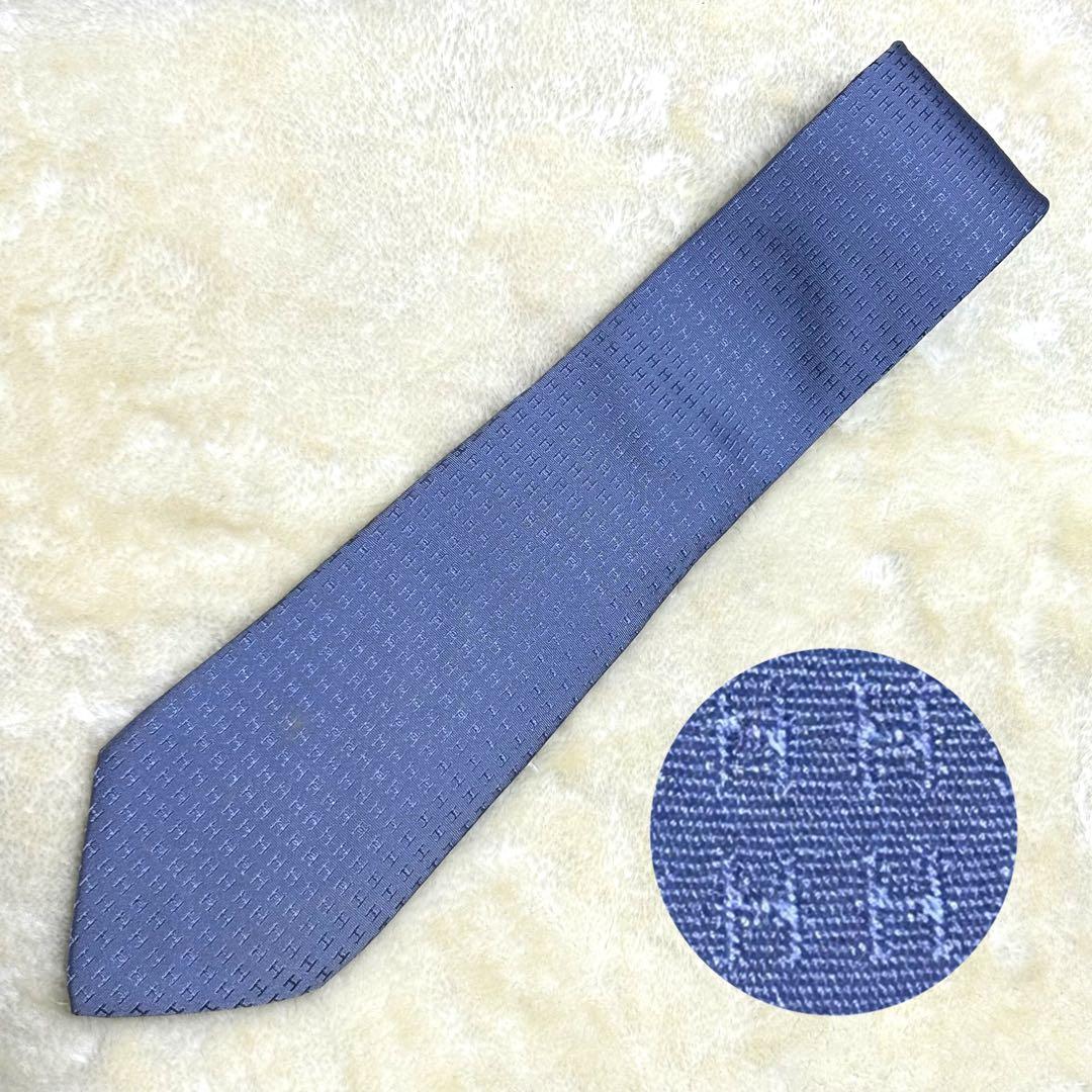 エルメス　ファソネ　H総柄　水色ライトブルー　光沢感