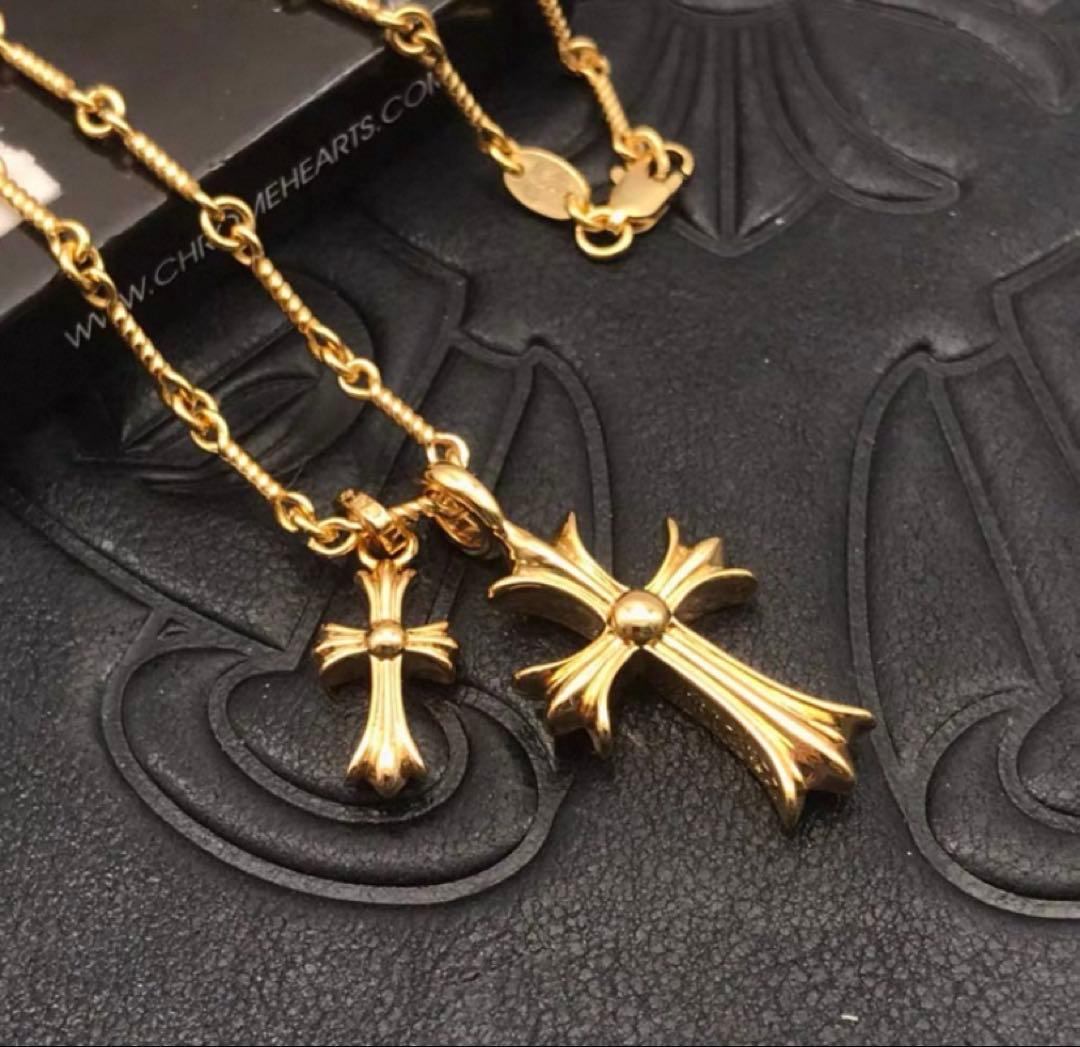 ダブルクロスネックレス 22kゴールドカラー