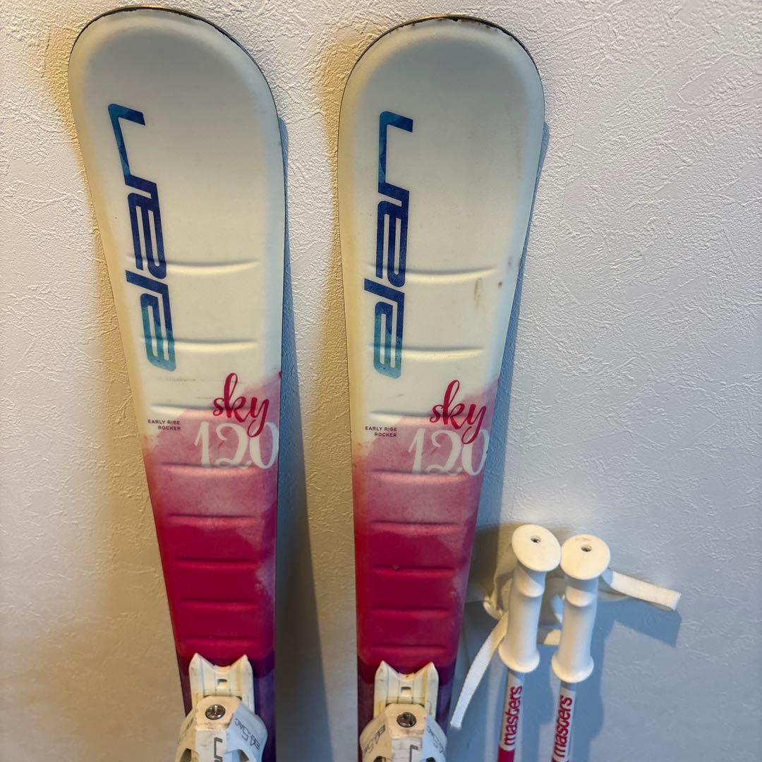 elanスキー板 120センチ ビンディング、ストック付き