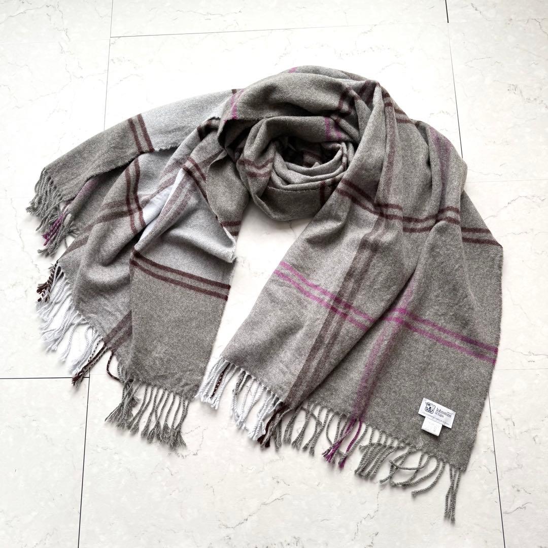 ジョンストンズ 大判マフラー ストール カシミヤ100% 別注 グレー