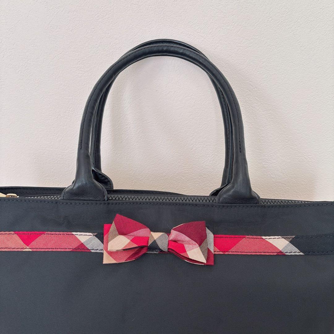 【超美品】♡ブルーレーベルクレストブリッジ♡リボンチェックトートバッグ☆