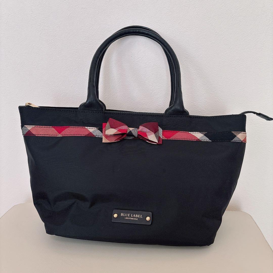 【超美品】♡ブルーレーベルクレストブリッジ♡リボンチェックトートバッグ☆