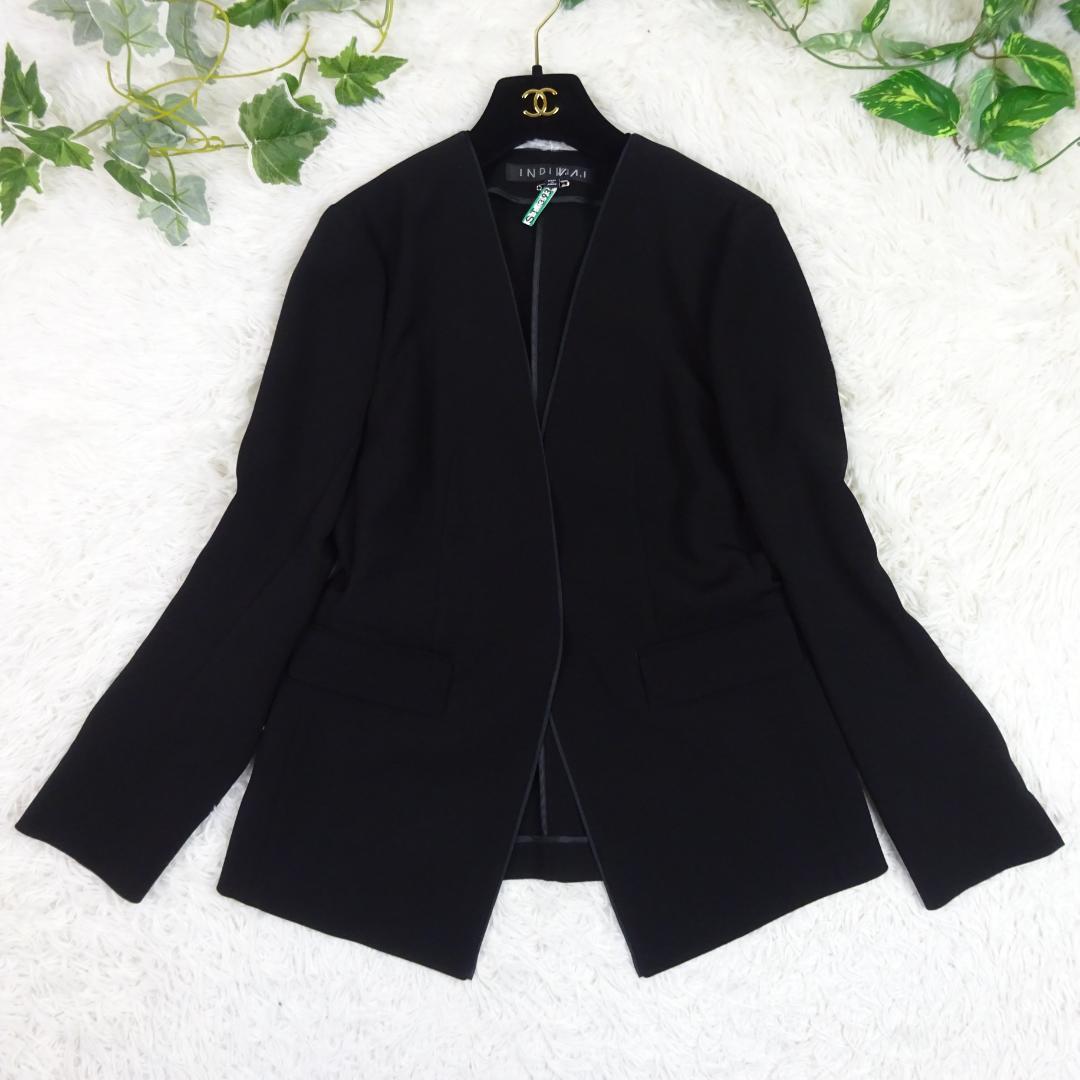 美品　インディヴィ ヴァイ　ノーカラージャケット　パンツスーツ　セットアップ　L