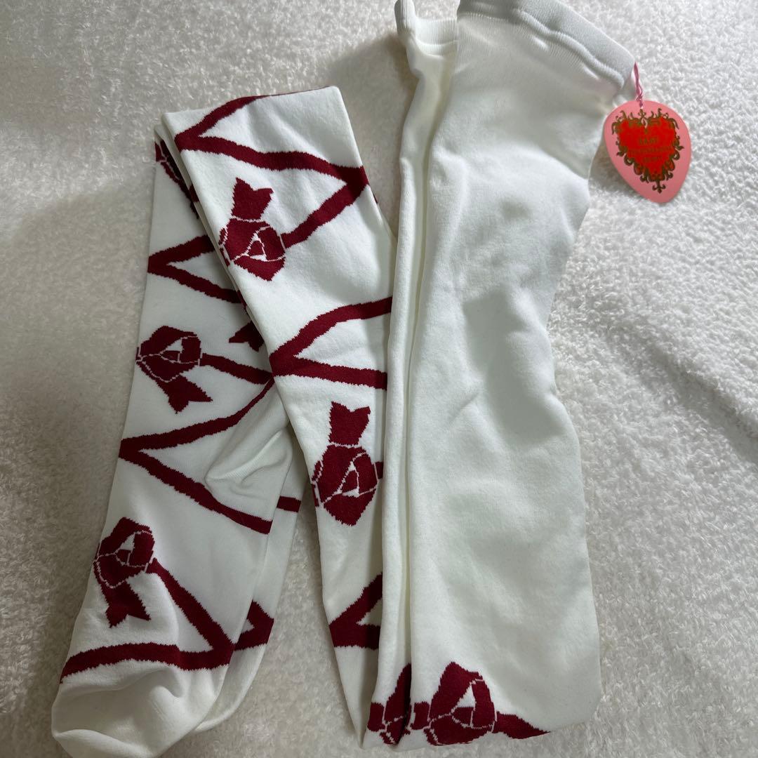 RI BABY いちご柄 オーバーニー タイツ エンジ