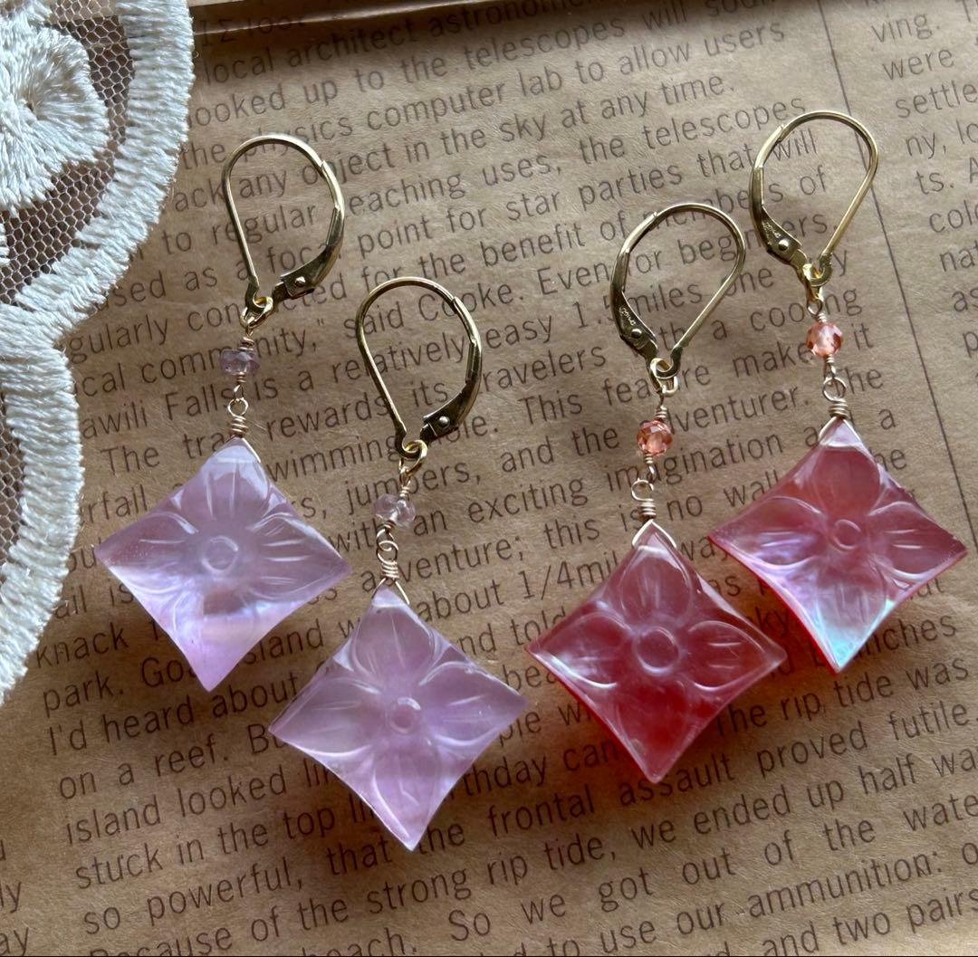 ポメころび✨ピンクアメジスト×MOP＆ドラゴンガーネット他ピアスチャーム