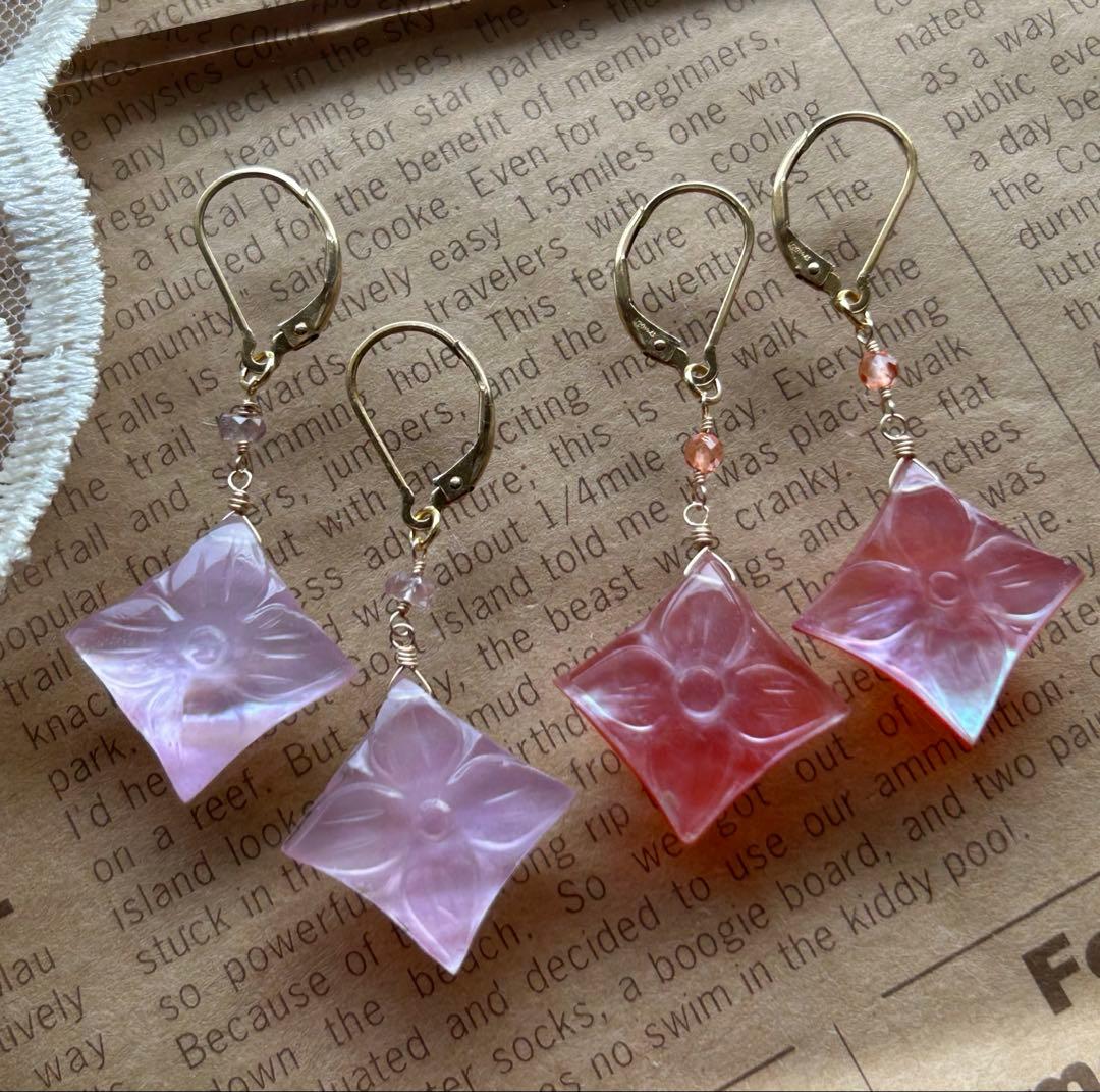 ポメころび✨ピンクアメジスト×MOP＆ドラゴンガーネット他ピアスチャーム