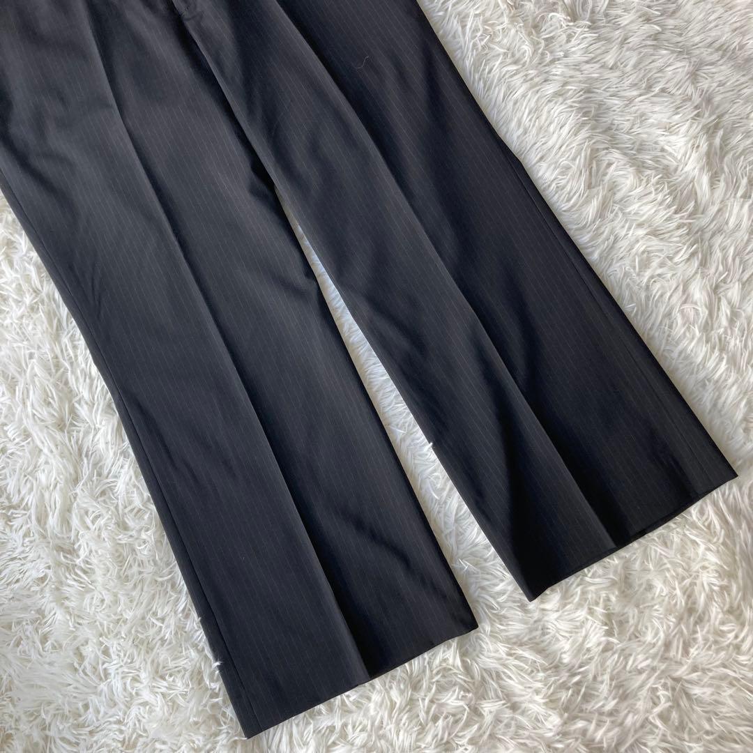 【特大】 23区 イタリア製生地 ストライプパンツスーツ セットアップ 黒 48