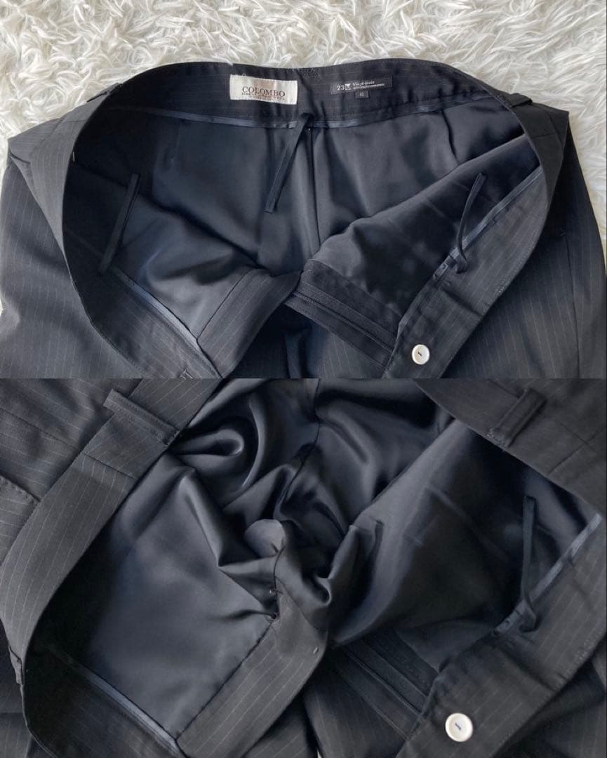 【特大】 23区 イタリア製生地 ストライプパンツスーツ セットアップ 黒 48