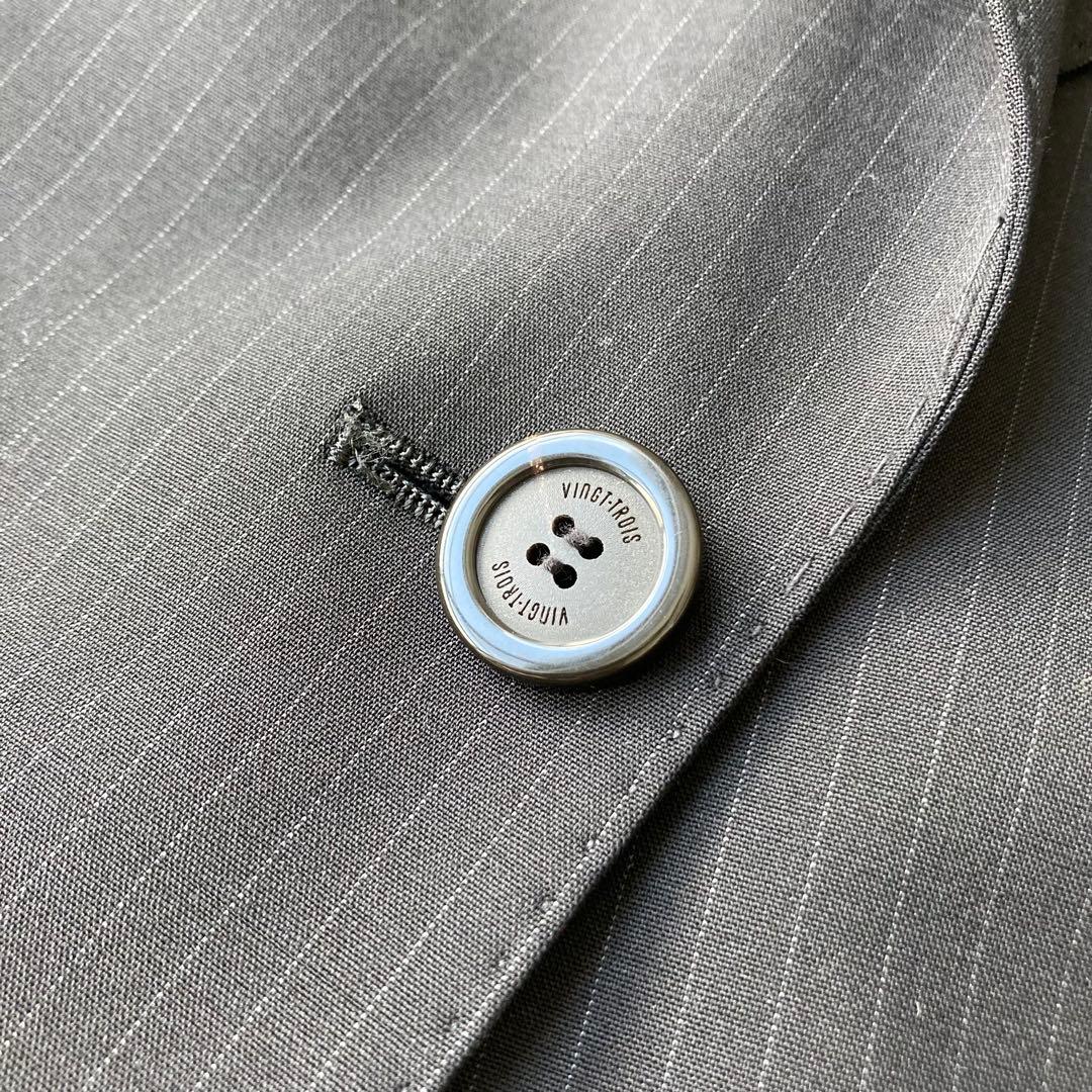 【特大】 23区 イタリア製生地 ストライプパンツスーツ セットアップ 黒 48