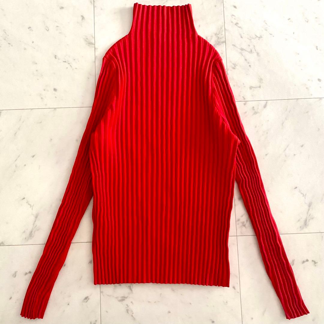 美品 アドーア ADORE クリアドライリブニット オレンジレッド 38