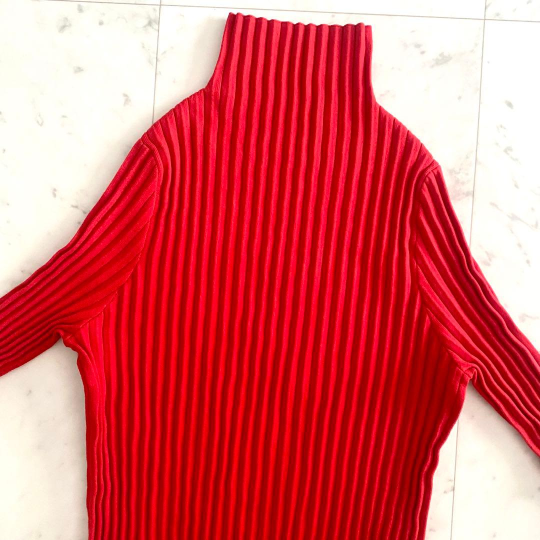 美品 アドーア ADORE クリアドライリブニット オレンジレッド 38