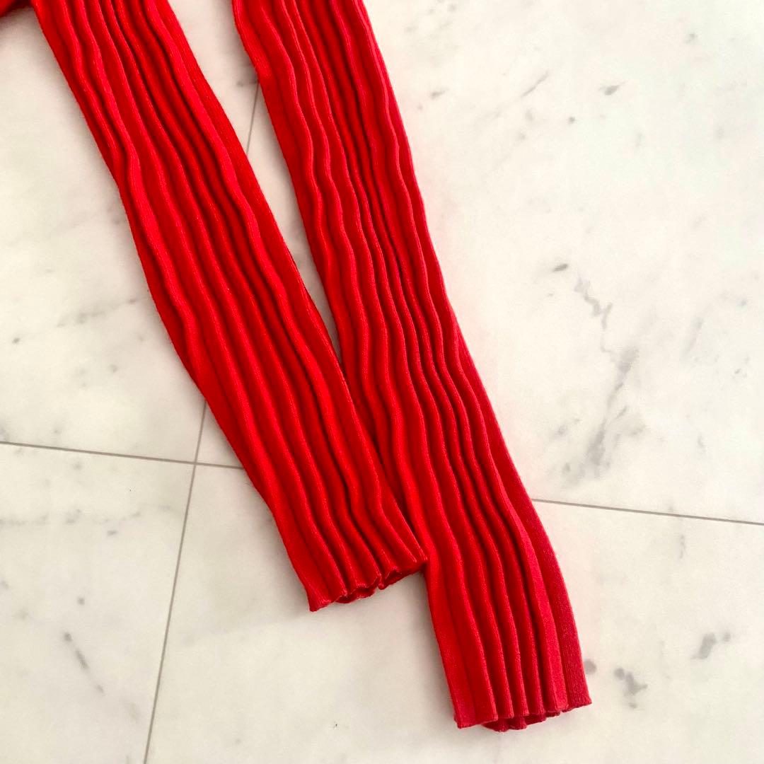 美品 アドーア ADORE クリアドライリブニット オレンジレッド 38