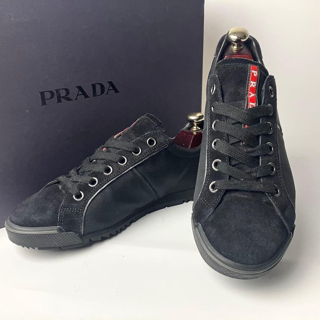 【極美品】プラダスポーツ　スエード×ナイロン　ロートップスニーカー　黒　25.5