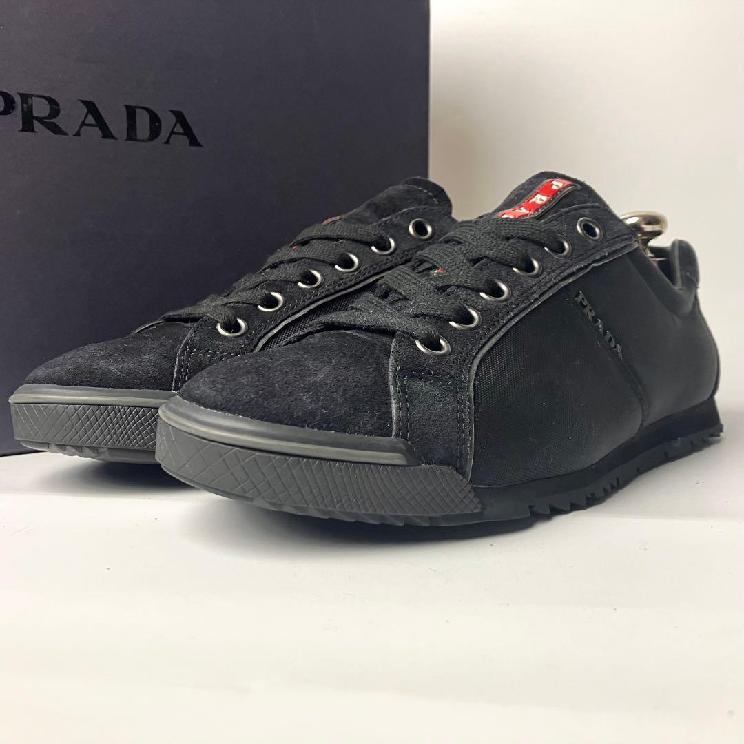 【極美品】プラダスポーツ　スエード×ナイロン　ロートップスニーカー　黒　25.5