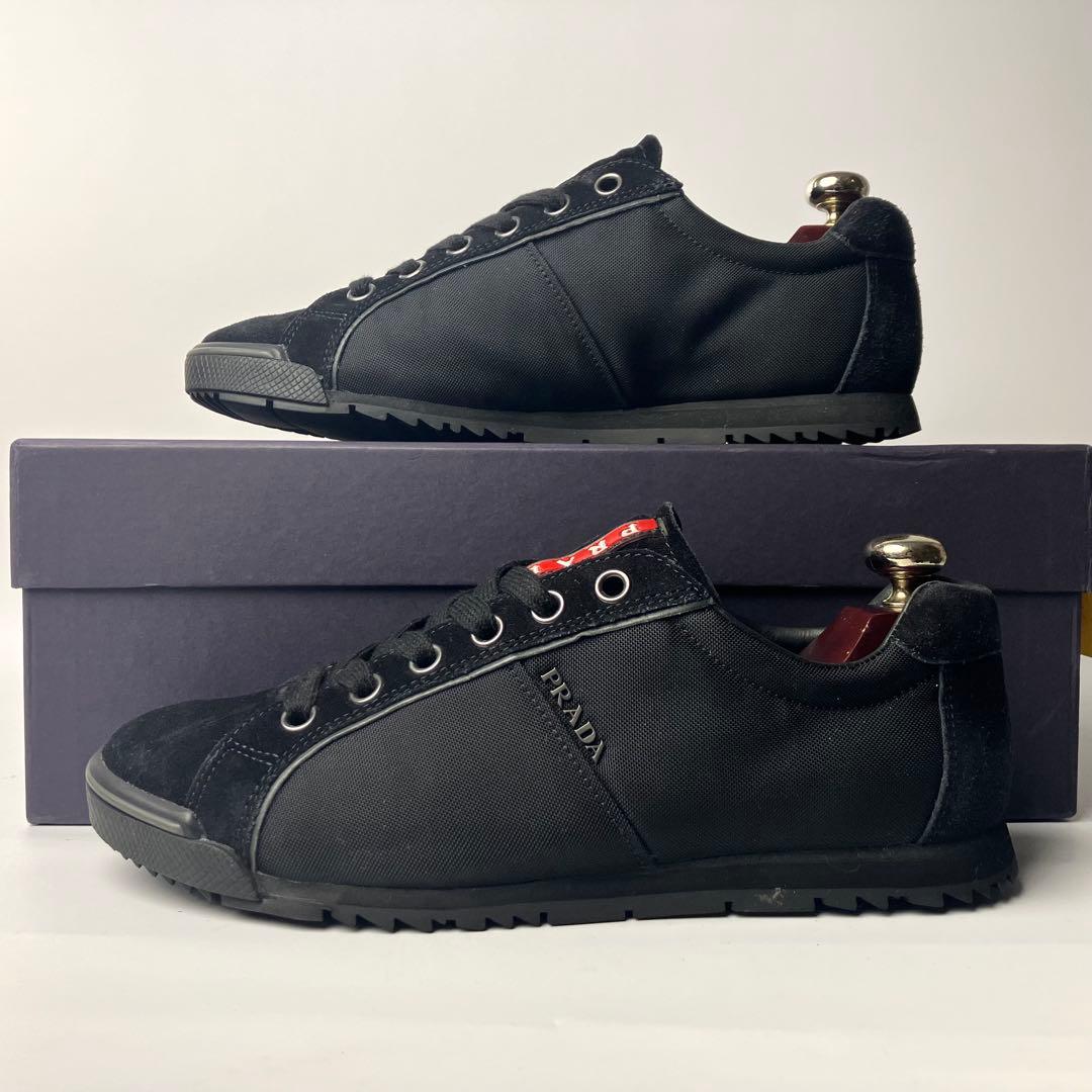 【極美品】プラダスポーツ　スエード×ナイロン　ロートップスニーカー　黒　25.5